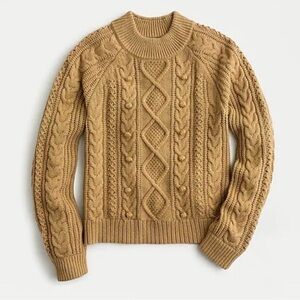 J.Crew Lambswool Blend Pom Pom Cable Knit Sweater XS Camel